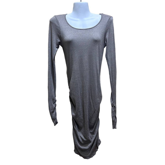 Michael Stars The Original Tee Maternity OS Silver Gray Shimmer Ruched Bodycon - Picture 1 of 8